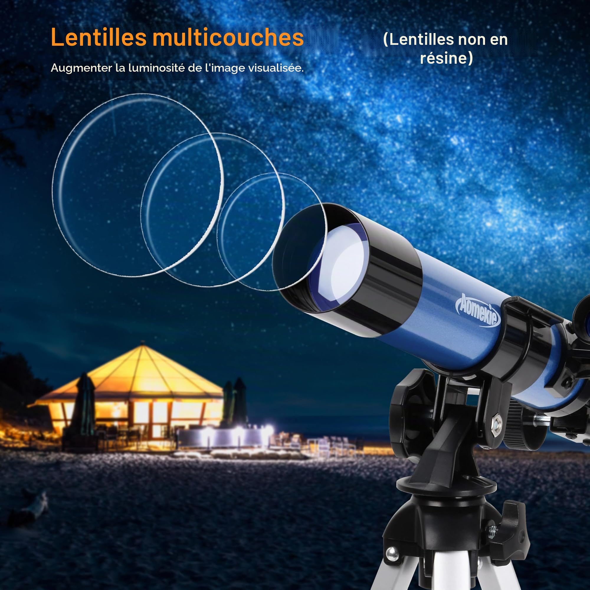 Aomekie Télescope Astronomique Enfant 32X, Trépied de Table Inclus, Cadeau d’Anniversaire & Noël, Idéal pour Cultiver l’Intérêt Astronomique des Débutants