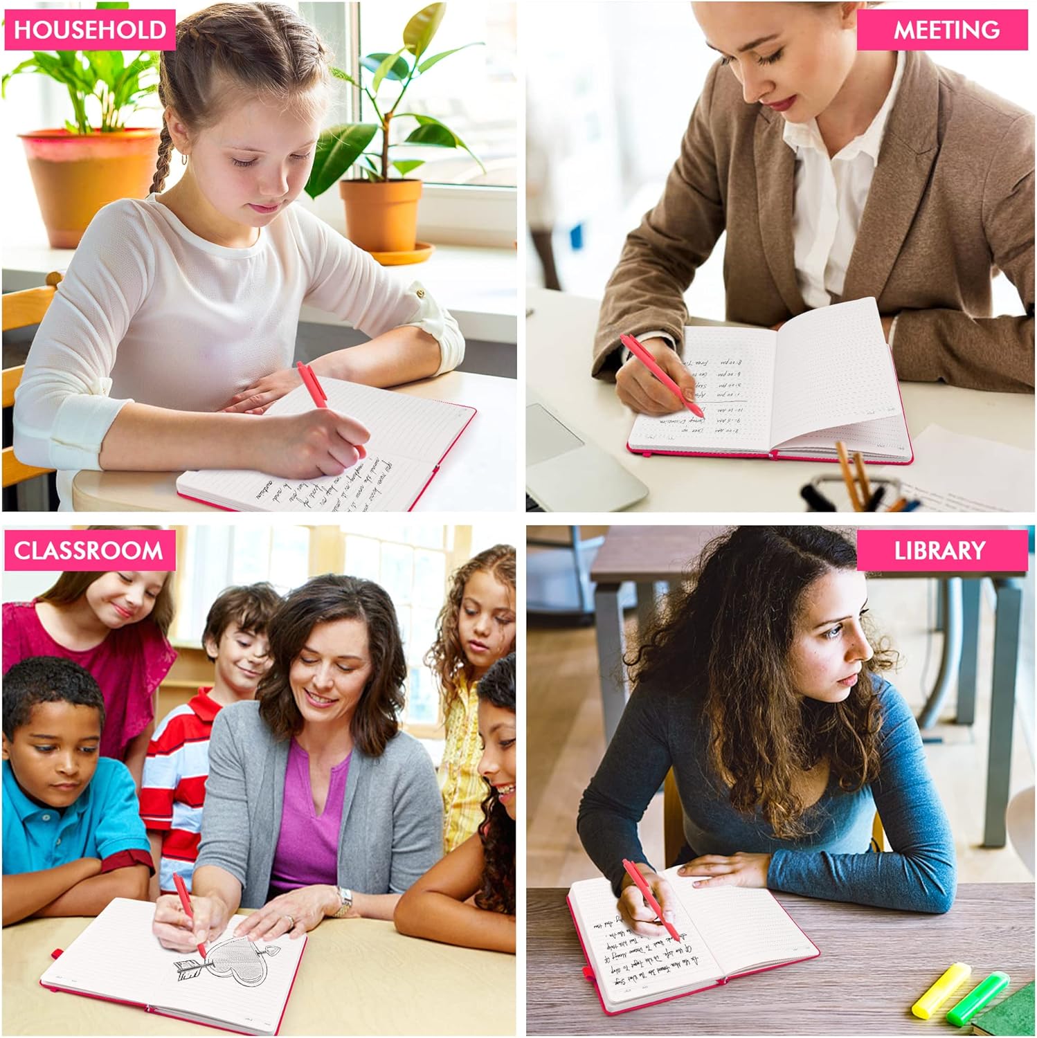 feela 12 Pack Notebooks Journals Bulk, Hardcover Notebook Classic Ruled Lined Journals with Pen Holder for Women Girls School Business Supplies, with 12 Black Pens, 120 GSM, 5.1”x8.3”, A5, Berry