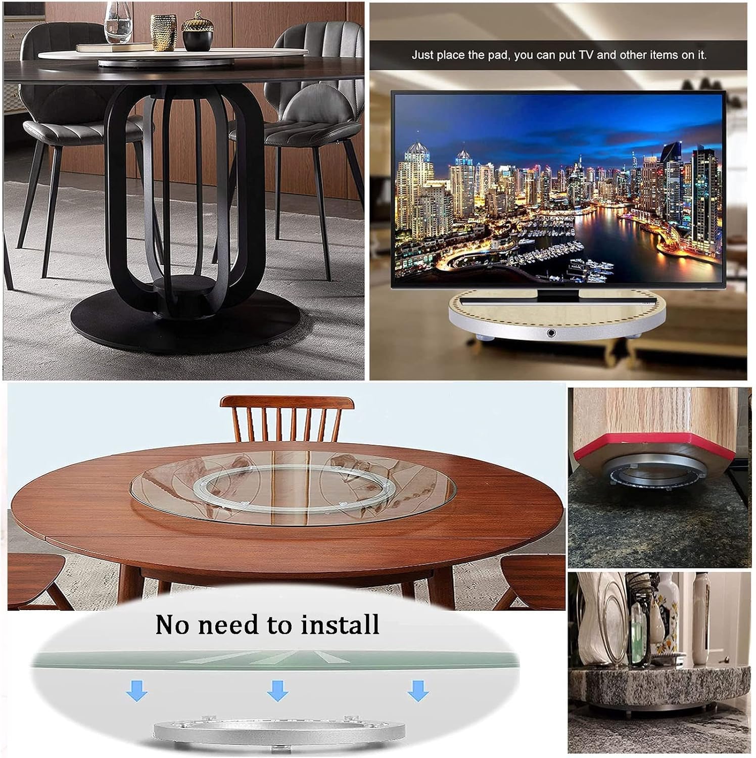 Lazy Susan Heavy Duty Aluminium Alloy Rotating Bearing Turntable Round Dining Table Smooth Swivel Plate with Silencer Ball Bearing Round Turntable Swivel Base 8in - 32in (Silver 800mm (32 inches))