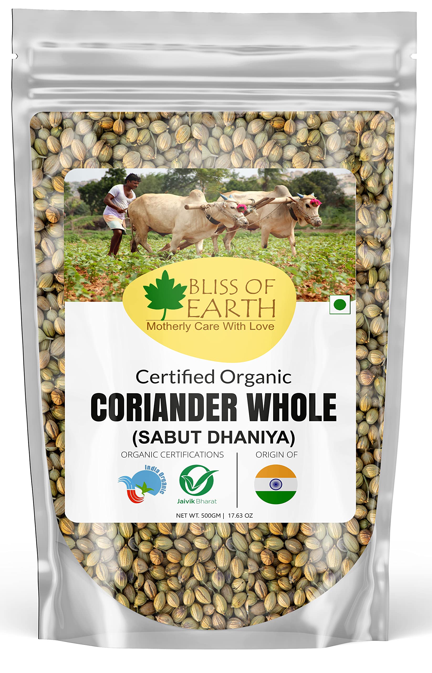Bliss of Earth 500gm Organic Whole Coriander Seeds | Sabut Dhaniya | Supports Immunity | Fresh Without Preservative Good for Health & Cooking