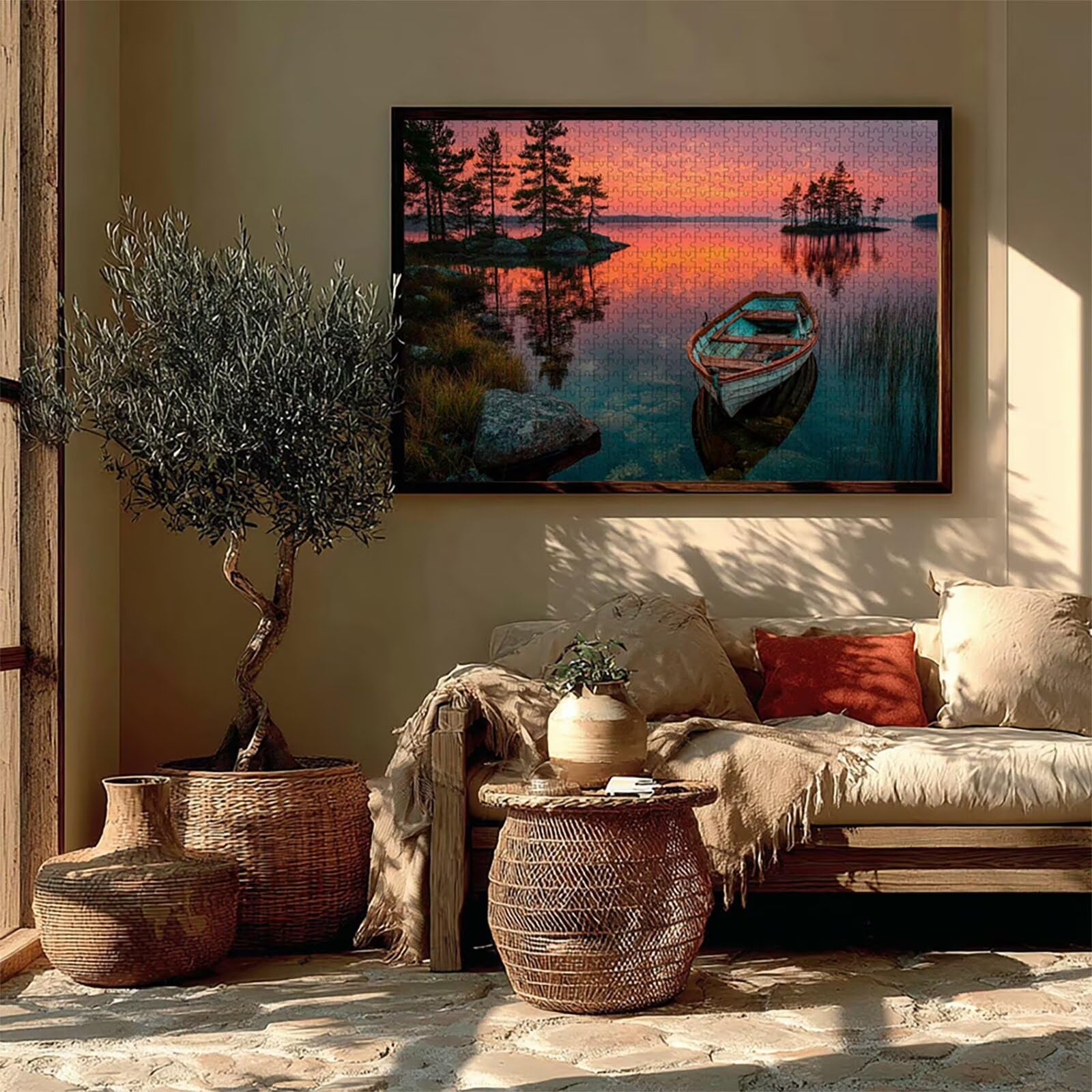 Puzzle Arte con Scatola Barca, Paesaggio Puzzle Legno 2000 Pezzi Adulti 99x70cm, Attività di Intrattenimento ad Alta Difficoltà, DIY Classici Gioco, Jigsaw Per Tutta La Famiglia, Estate Regalo, 4-1213