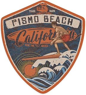 Die Cut Sticker Pismo Beach, California, Surfer Scene, Vinyl Sticker, (Waterproof Decal for Cars, Water Bottles, Laptops, Coolers), Small