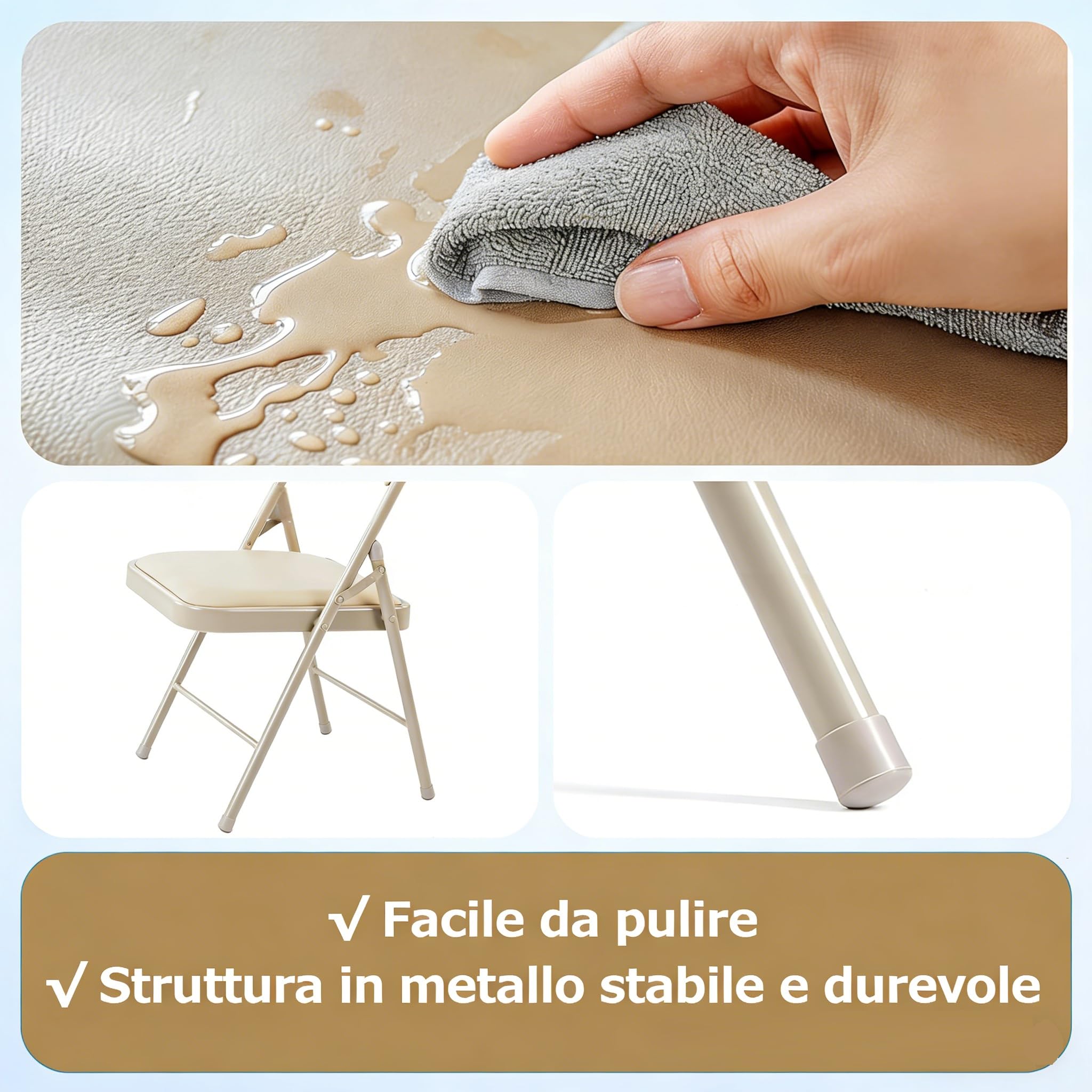 Set di 4 Sedie Pieghevoli, Imbottite, Portata Fino a 160 kg, Comodo ed Stabili Sedia Pieghevole per Giardino, Esterno, Campeggio, Balcone Interni, Ufficio, Feste, Cachi