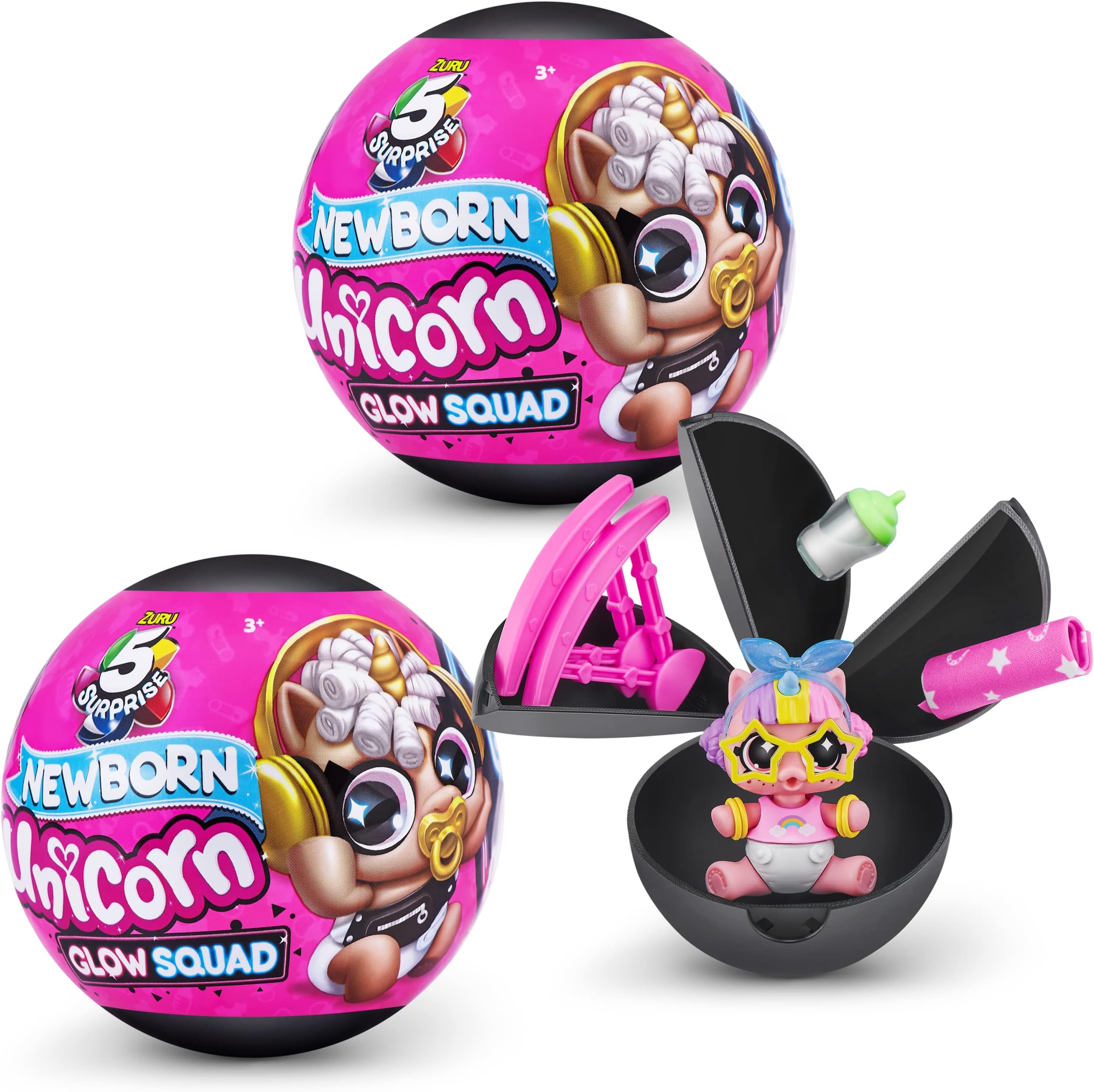 Unicorn Squad Series 6 Newborn Unicorn Glow Squard (2 Pack) by ZURU, Amazon Exclusive Mystery Collectible Toys, Mini Glow in The Dark, Collectable Capsule