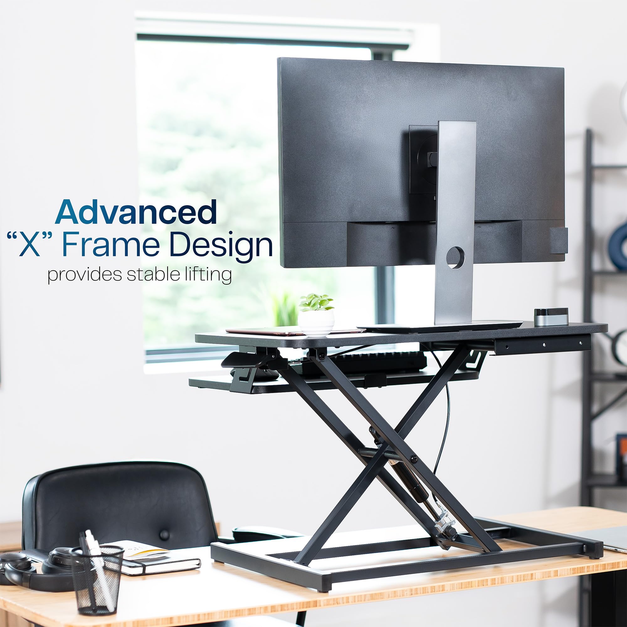 VIVO Height Adjustable 28 inch Stand Up Desk Converter Quick Sit to Stand Tabletop Dual Monitor Riser Workstation — view 8