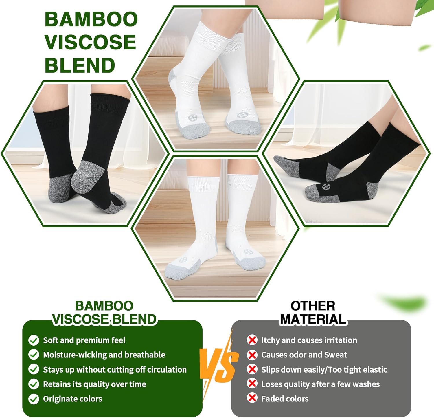 Diabetic Socks for Men,4 Pairs Crew Diabetic Neuropathy Socks for Men Size 9-11/10-13/13-15. - Image 3
