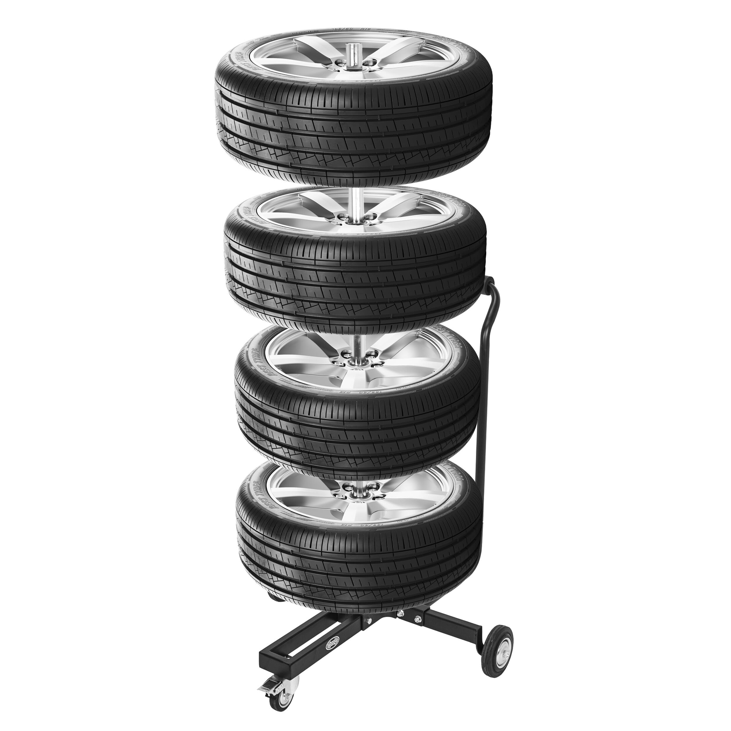 HEYNER® Felgenbaum fahrbar bis 100 kg und 285 mm Reifenbreite mit Griff | ergonomische Softgriffe, inklusive Staubschutzcover 90 x 150cm, Lenkrolle mit Feststellbremse für einfache Manövrierbarkeit