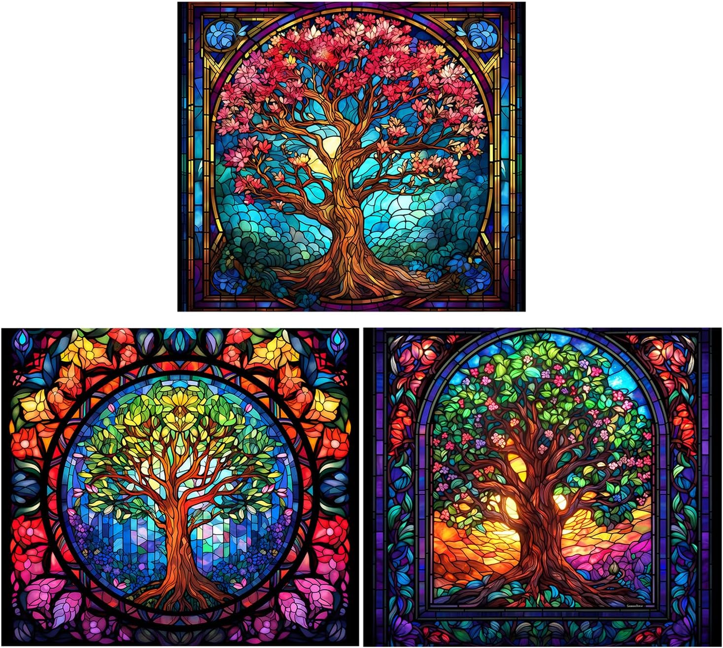 3Pcs Anti-Collision Window Clings Bird Alert Collision Decals to Prevent Bird Strikes on Window Glass,Tree of Life Window Stickers Static Glass Clings Reusable Home Decor