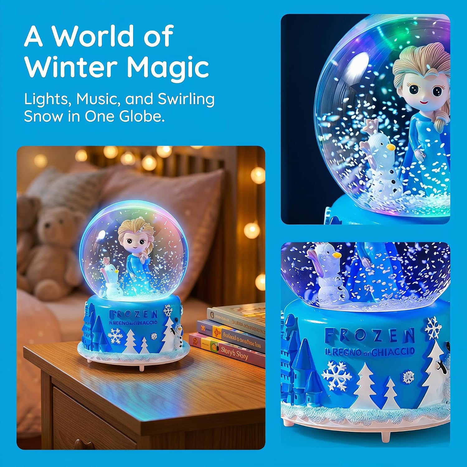 Snow Globe, Creative Music Box, Snow Globes for Girls with Colorful Lights, Music Snowball, Home Decor, Ideal for Birthdays and Festivals (80 MM)