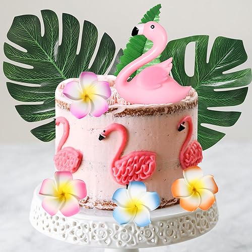 Miniatura 5 de 12 piezas de decoración de pastel de flamenco, flores de hibisco, hojas de palma, paletas, paletas, para verano, playa hawaiana, tropical, Luau