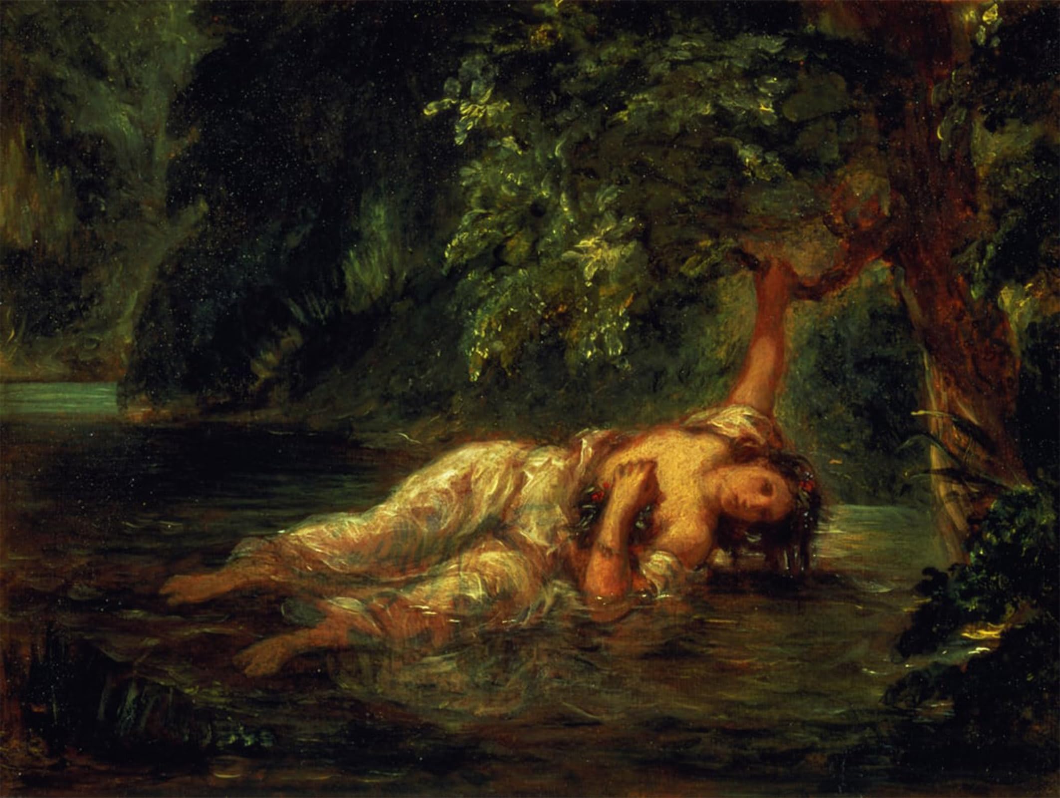 ARTXLXXBN Famous Painting Canvas Artwork Graffiti Print the Death of Ophelia by Ferdinandeugene Delacroix Portrait Canvas Image for Home Decor 60x90cm