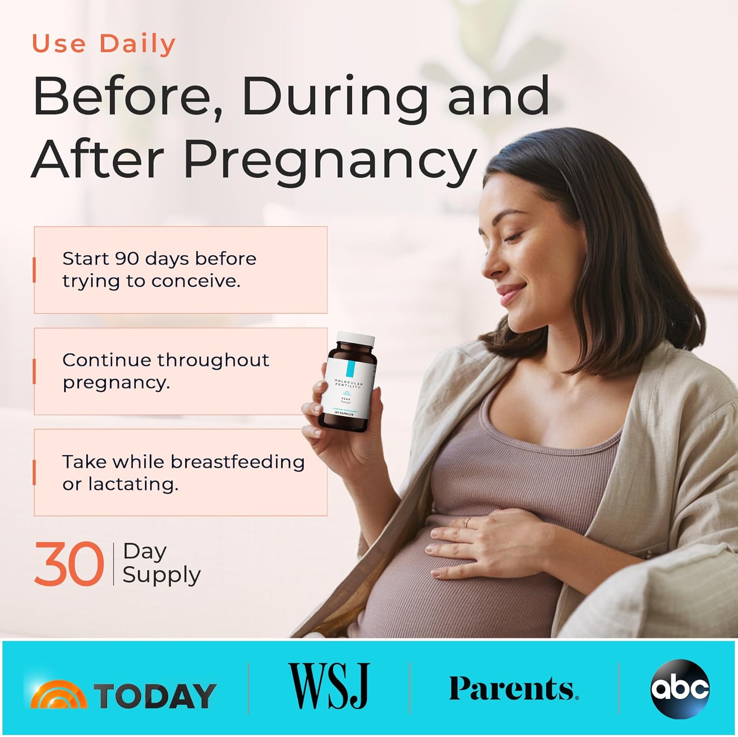 Peak Prenatal - Doctor Formulated Prenatal Vitamins for Women - Choline, Methylated Folate, Vitamin D, Iron, Probiotics - Comprehensive Pregnancy Supplement - 30 Day Supply - Image 3