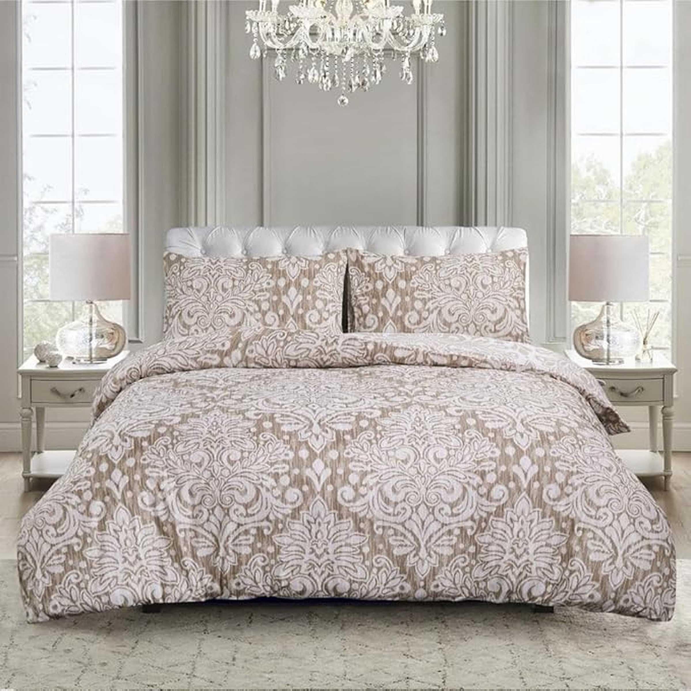 Cotton Rich Duvet Cover Set โ Patchwork Floral Printed, Breathable Quilt Cover, Durable and Comfortable Bedding Set with Pillowcases (ROYAL DAMASK BEIGE, Double)