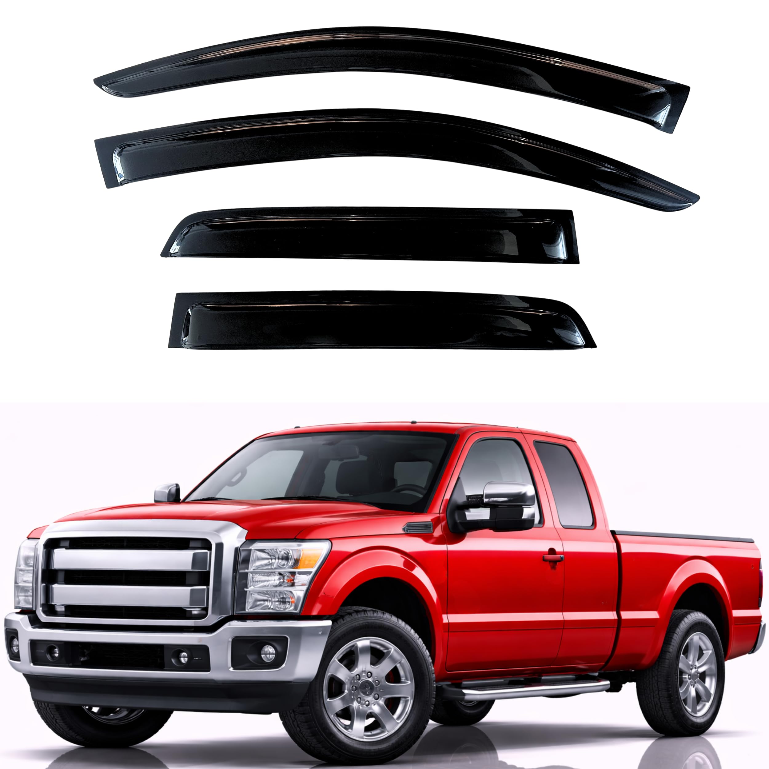KPY Rain Guards Fit for 1999-2016 Ford F250 F350 F450 F550 Super Duty SuperCab, Out-Channel Window Visors Vent Deflector 4PC, Truck Accessories for 99-16 F250 F350 F450 F550 Super Duty Extended Cab