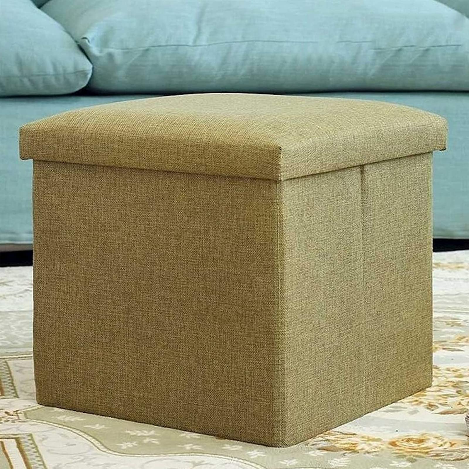 Pouf de rangement cube vert 30x30cm pliable et rembourré pour salon