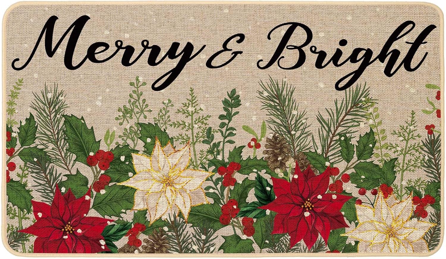 Baccessor Christmas Poinsettia Doormat Rug, Christmas