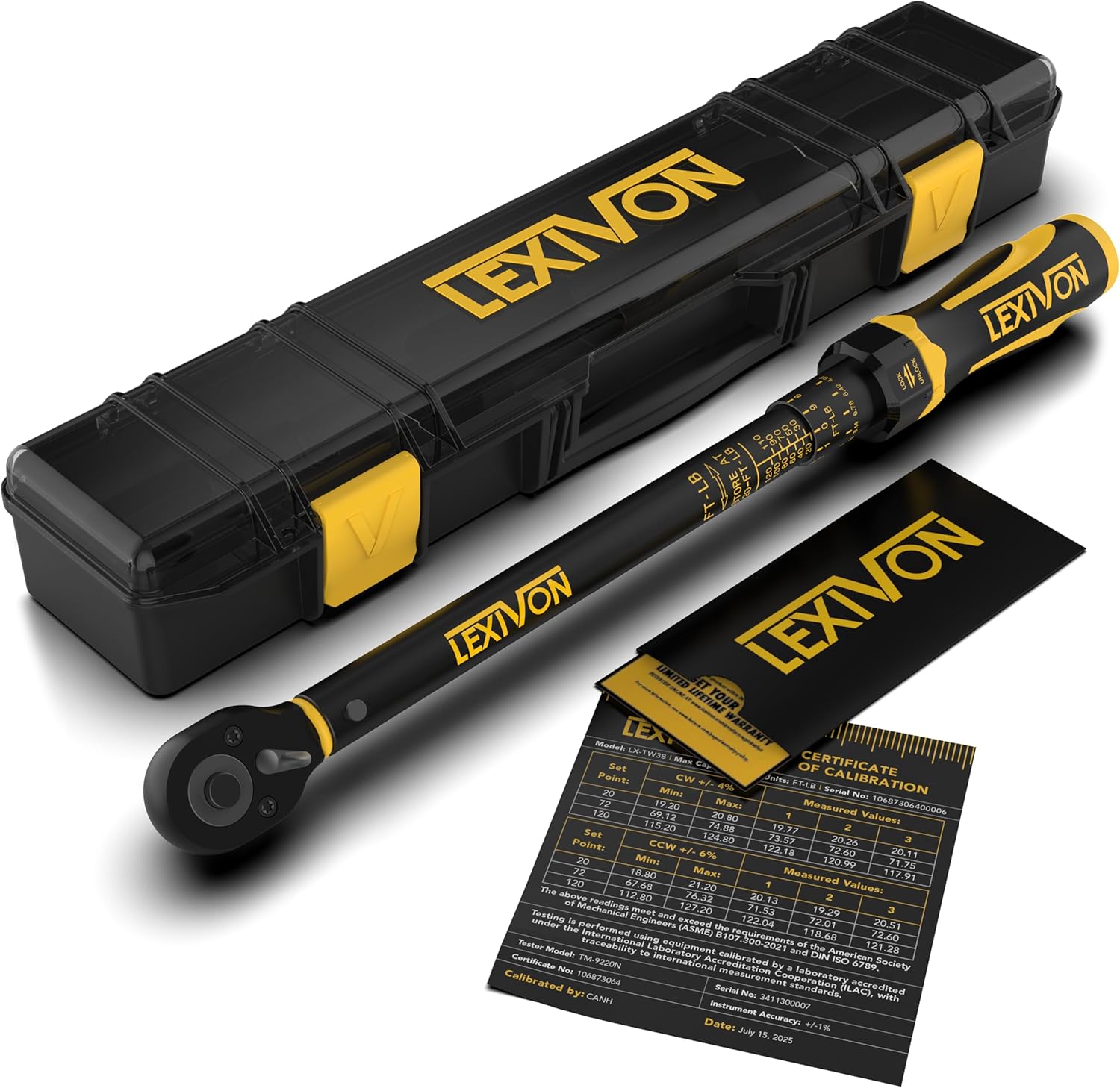 LEXIVON Torque Wrench, 3/8-Inch Drive, Dual Scale 20-120 FT-LB (27.1-162.7 N·m), Premium Rubber-Grip Handle, Deluxe Hybrid Case (LX-TW38)