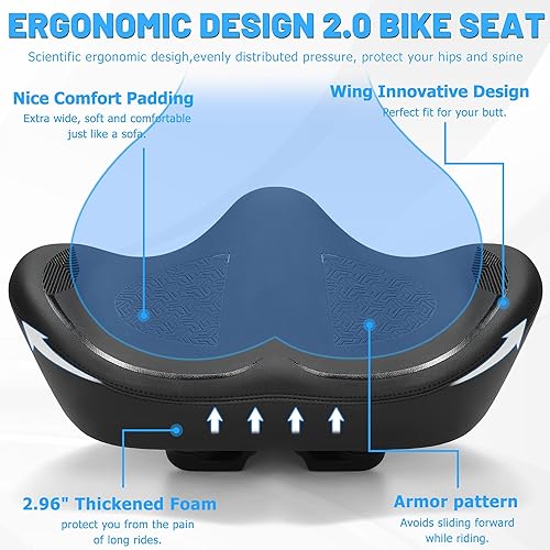 Miniatura 4 de Noseless Oversized Bike Seat for Men Women Comfort, Extra Wide Padded Bicycle Seat Cushion, Large Comfortable Bike Saddle for Peloton, Stationary