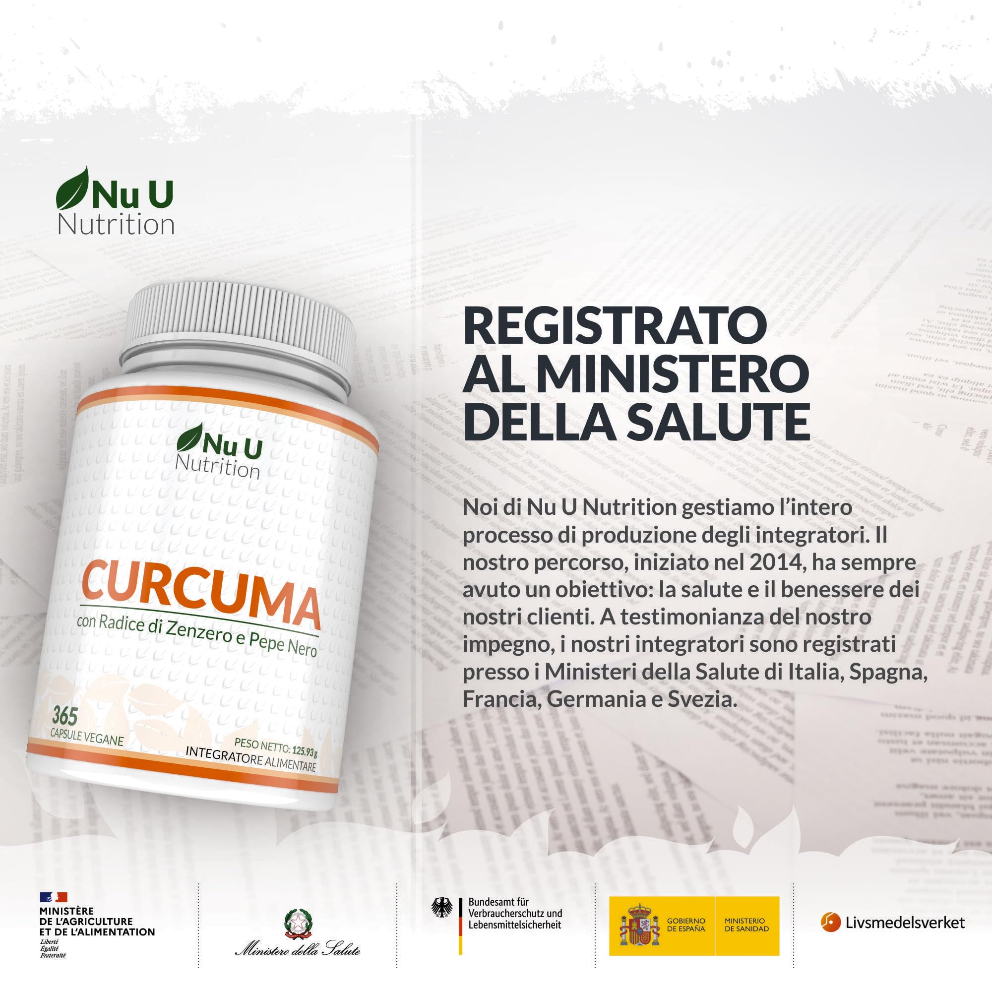 Curcuma 1520mg con Zenzero e Pepe Nero - 365 Capsule Vegane - Alto Dosaggio di Curcumina in Polvere - 95% di Curcuminoidi - Prodotto in Europa - Nu U Nutrition