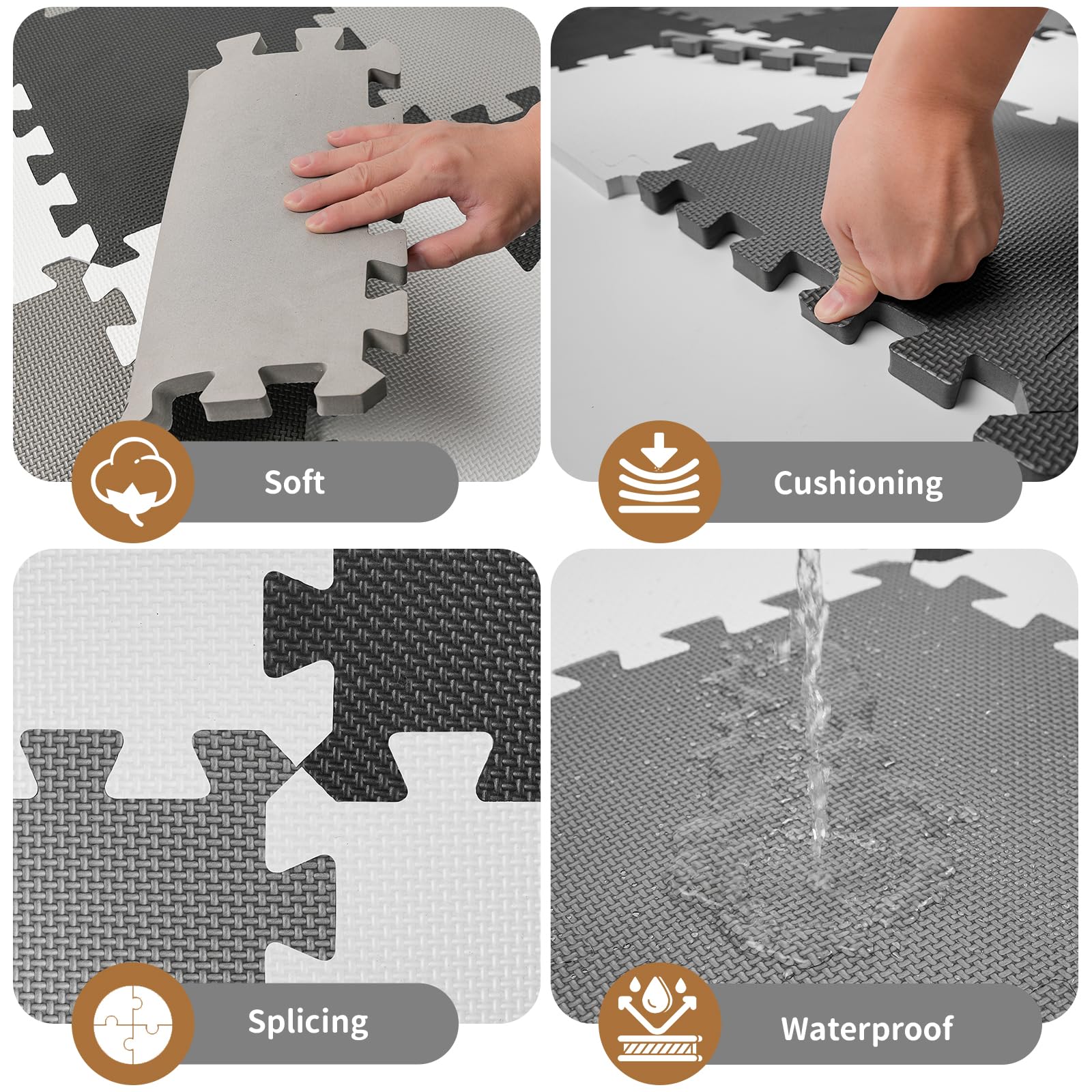 Baby-Spielmatte für Boden, Schaumstoff-Bodenfliesen für Kinder mit ineinandergreifenden Quadraten, Schaumstoff-Puzzle-Teppich für Spielzimmer, Krabbelteppich für Babys von 6–12 Monaten, Kleinkinder