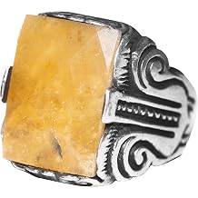 Mens 925 Sterling Silver Ring with Natural Yellow Sapphire Gemstone