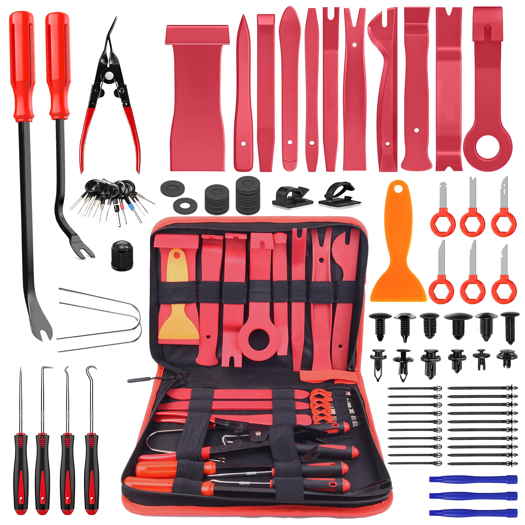 Wolfwill 250Pcs Trim Removal Tool Pry Kit, Car Panel Radio Stereo Auto Clip Plier Fastener Remover Prybar Hook Pick Upholstery Repair with Storage Bag