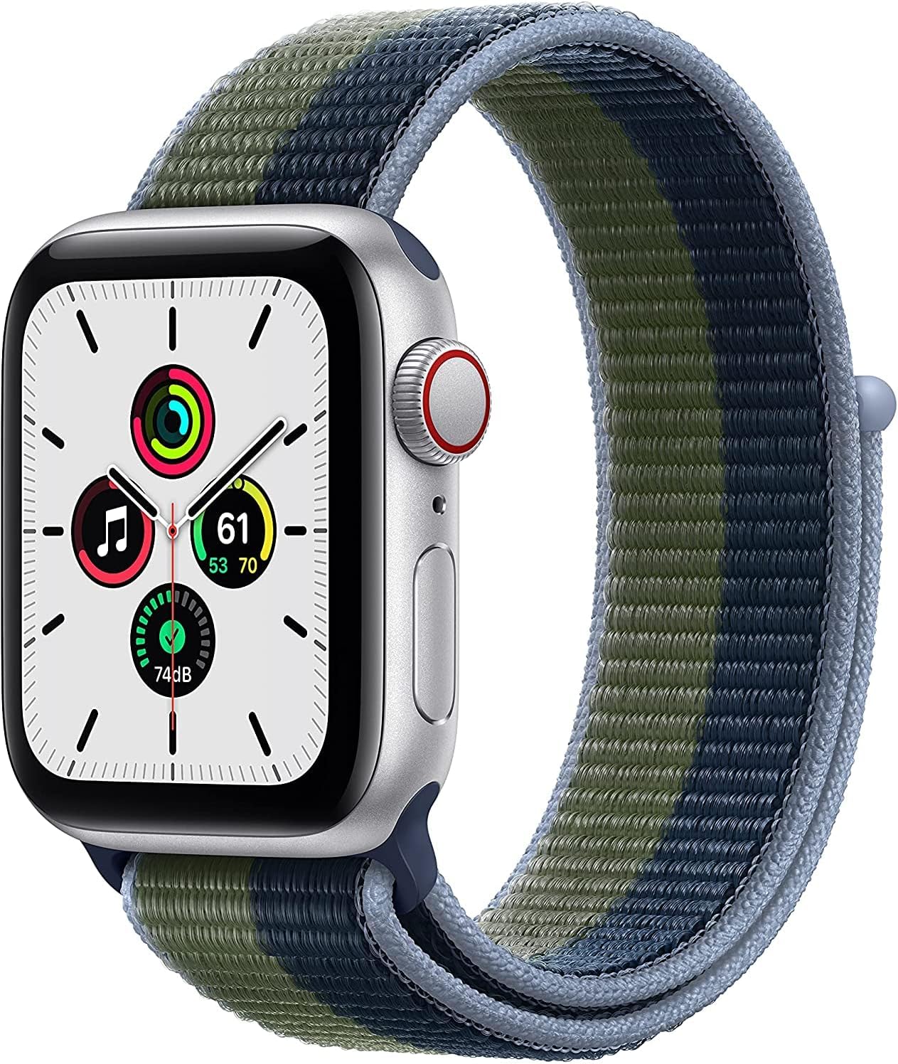 Apple Watch SE (Gen 1) [GPS + Cellular 40mm] Smart Watch w/Silver Aluminium Case with Abyss Blue/Moss Green Sport Loop. Fitness & Activity Tracker, Heart Rate Monitor, Retina Display, Water Resistant