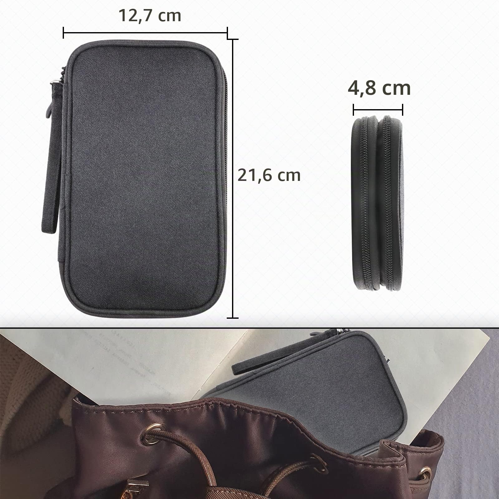 Teskyer Sac de Rangement Câble Étanche Antichoc 2 Couche Noir