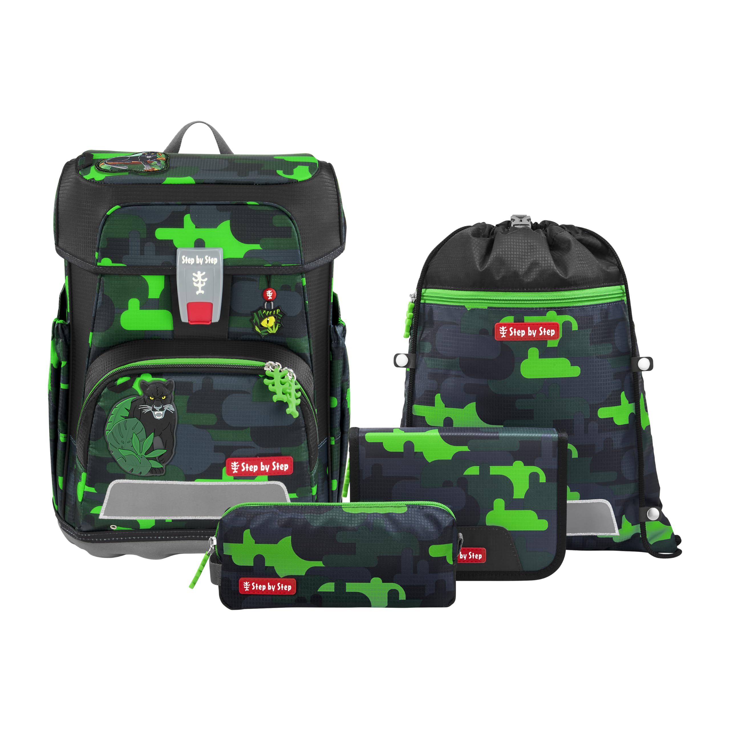 Step by Step Juego de mochila escolar Cloud, 5 piezas, macuto ergonómico con reflectores, altura regulable con cinturón de cadera, a partir de 1ª clase, 19 l