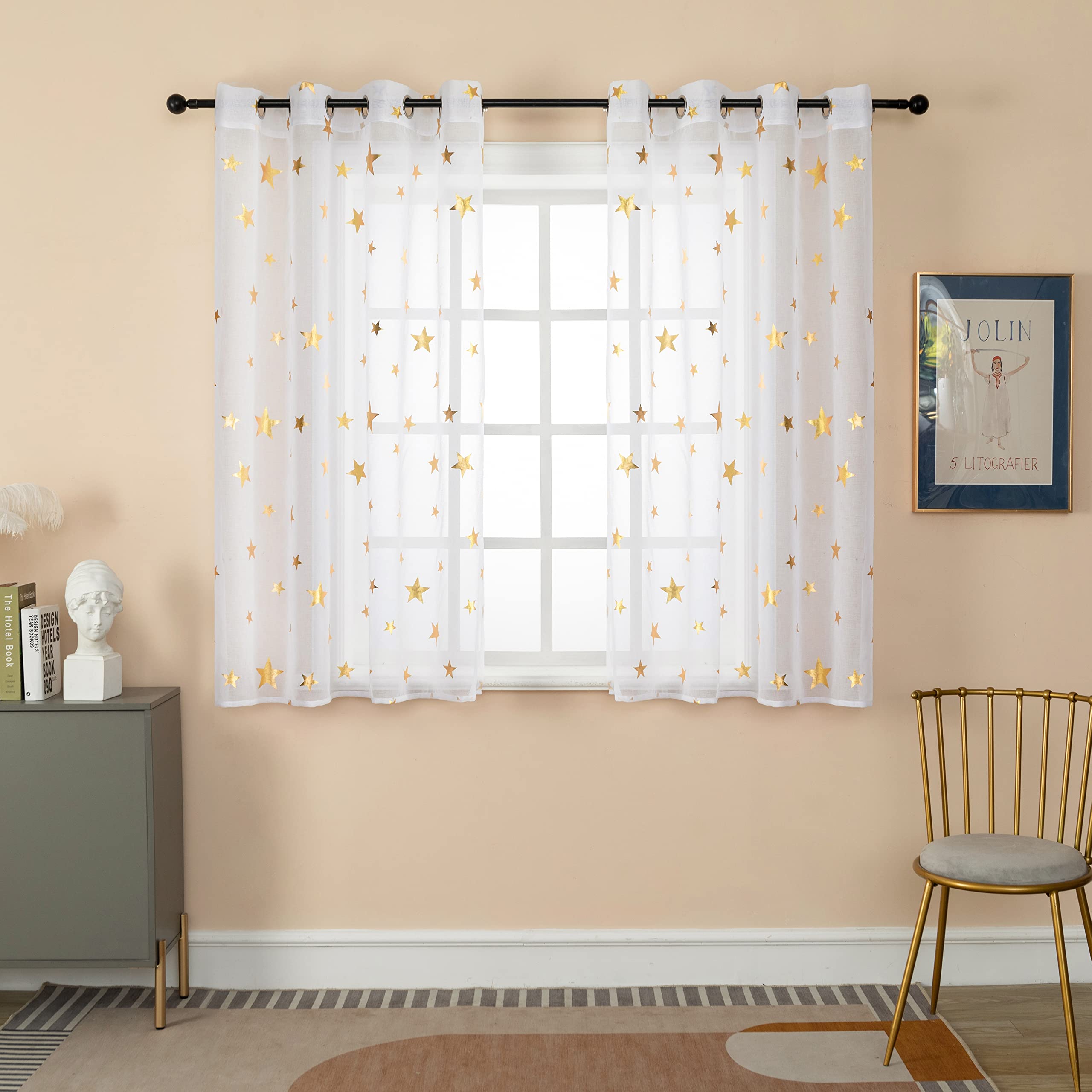 Rideaux en voile étoiles dorées GIRASOLE HOME 140x145 cm
