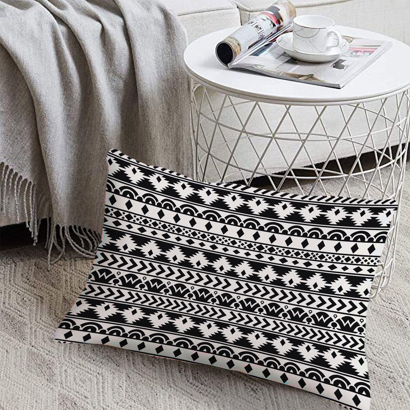 Sábanas 200X190/200Cm - Juego De Sábanas 3 Piezas Estampadas Geométrico De Diamante - Microfibra Suave Transpirable - Sábana Bajera Ajustable - Ropa De Cama Bohemio Tradicional (Blanco Y Negro)
