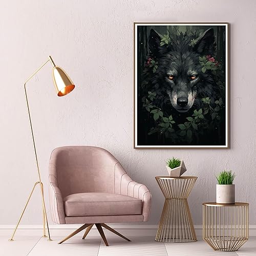 Miniatura 3 de Kaliosy Kits de arte de diamantes 5D para adultos, bosque de lobos por números, pintura de diamantes de animales, arte de bricolaje, taladro