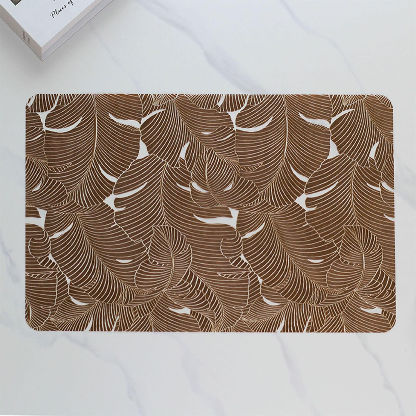 Set 8 Tovagliette Tavola Moderno, 45 x 30 CM Bronzo Tovaglietta Americana Lavabile Rettangolare PVC, Rettangolo con Motivo a Foglia
