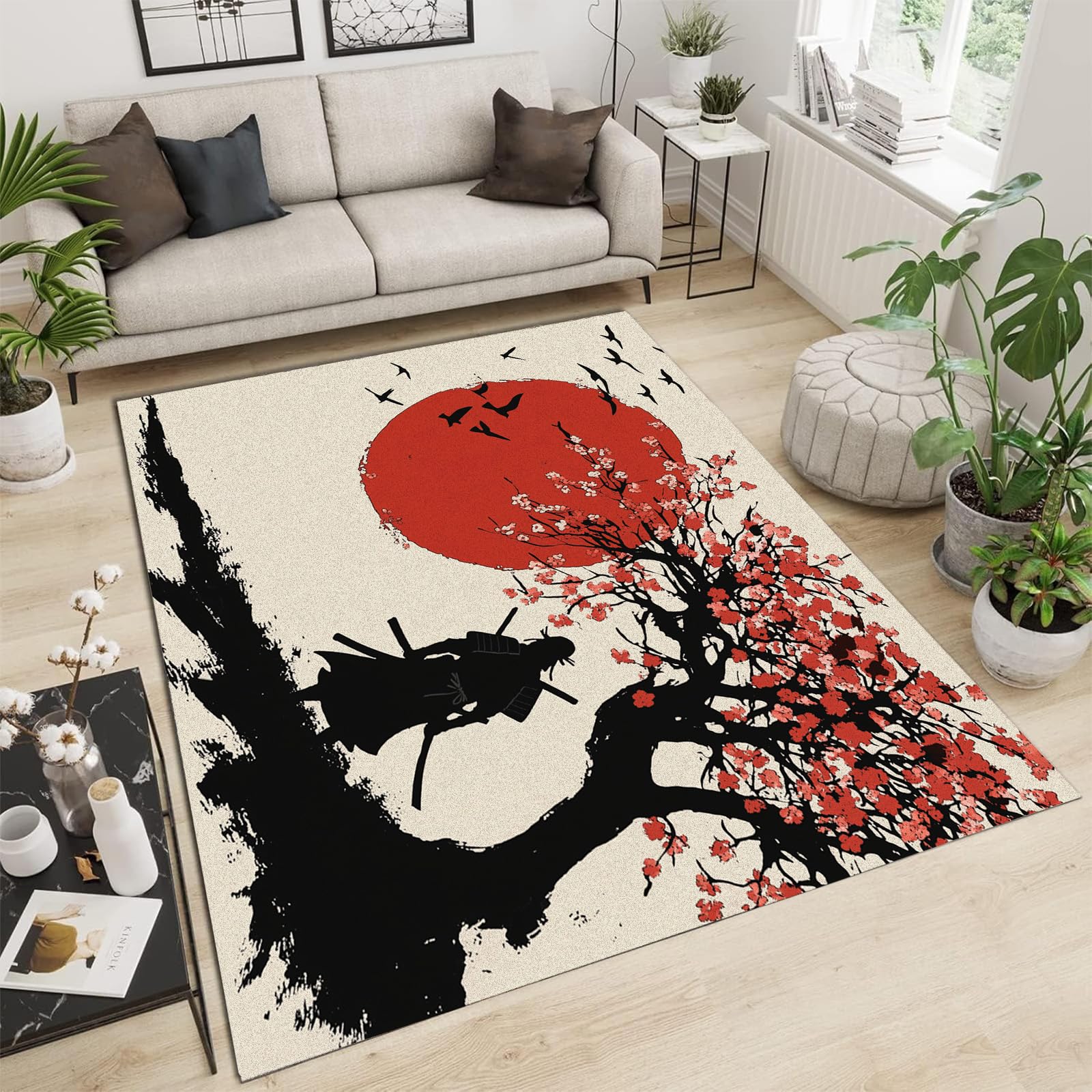 Alfombras suaves de samurái y cerezos 90x180 cm para habitación infantil