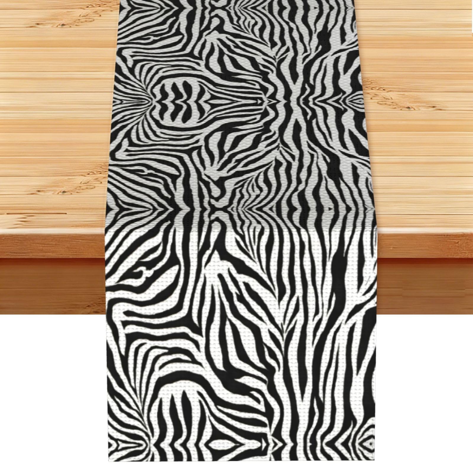 Zebra Print Printed Dining Table Runner 13x72 Inch, Non-Fading Decor for Kitchen Dresser Fireplace Mantel