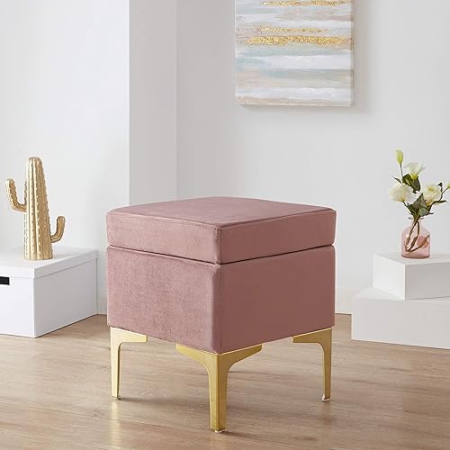 Miniatura 8 de Ornavo Home Madison - Otomana moderna tapizada cuadrada contemporánea de terciopelo - Silla de tocador - Patas de metal dorado - Rubor