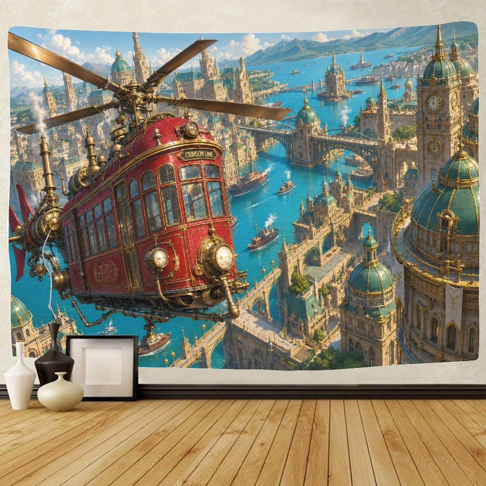 ASDFGHJKLZA Steampunk Airship Painting 3D Print Wall Hanging Decor Tapestry for Bedroom Tapestries Home Decoration Curtain Bedroom College Dorm 100cmx150cm