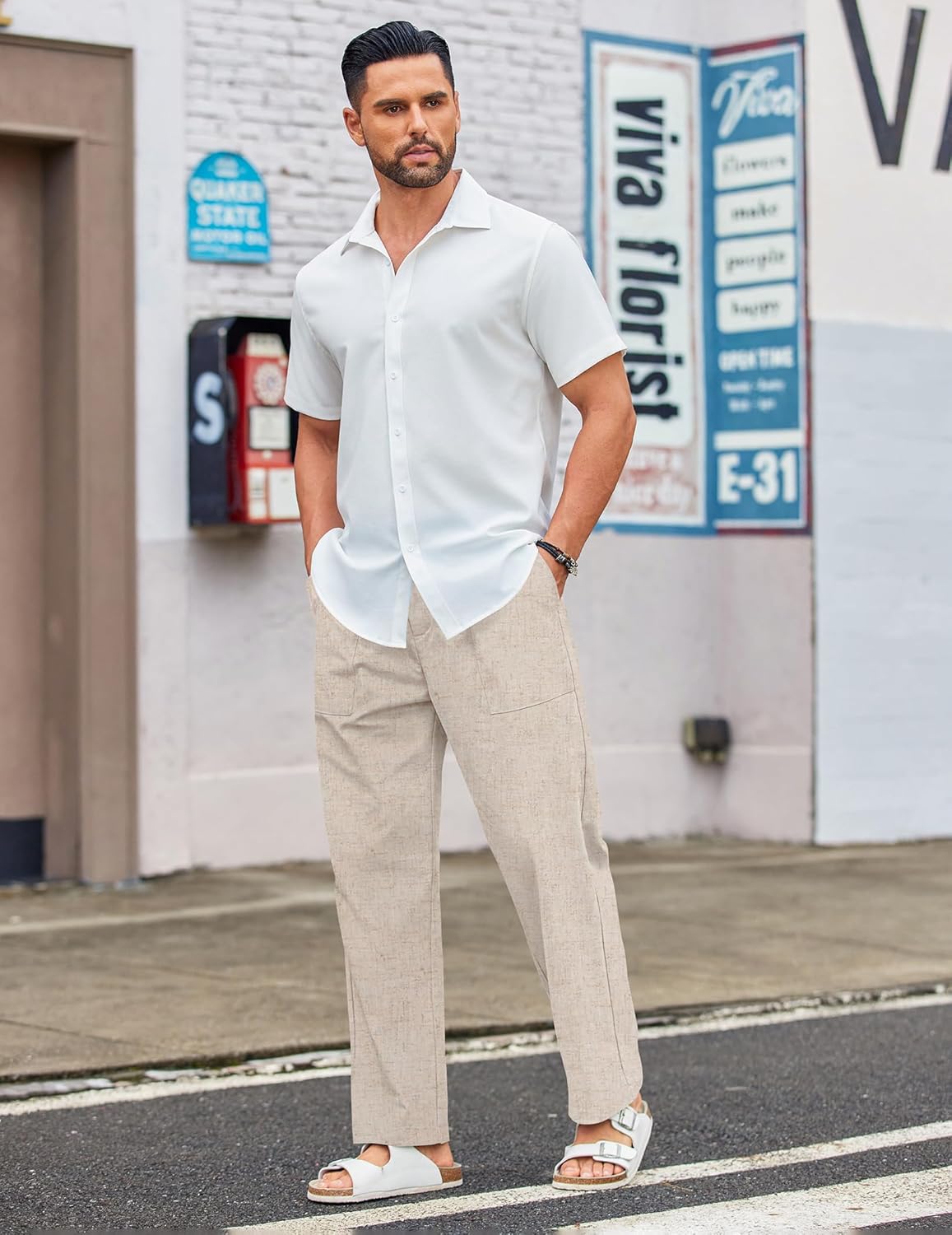 COOFANDY Men's Casual Linen Cotton Pants Elastic Waist Summer Beach Trousers Lightweight Yoga Vacation Pants - Image 4