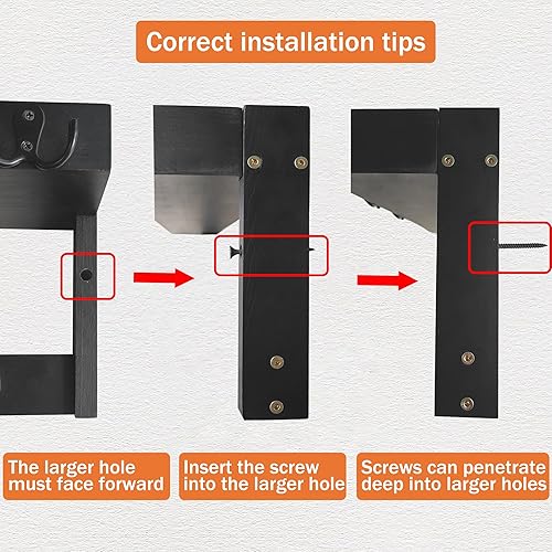 Miniatura 7 de Perchero de pared con estante, perchero con ganchos para llaves y soporte para correo, estante flotante de entrada de madera con ganchos y