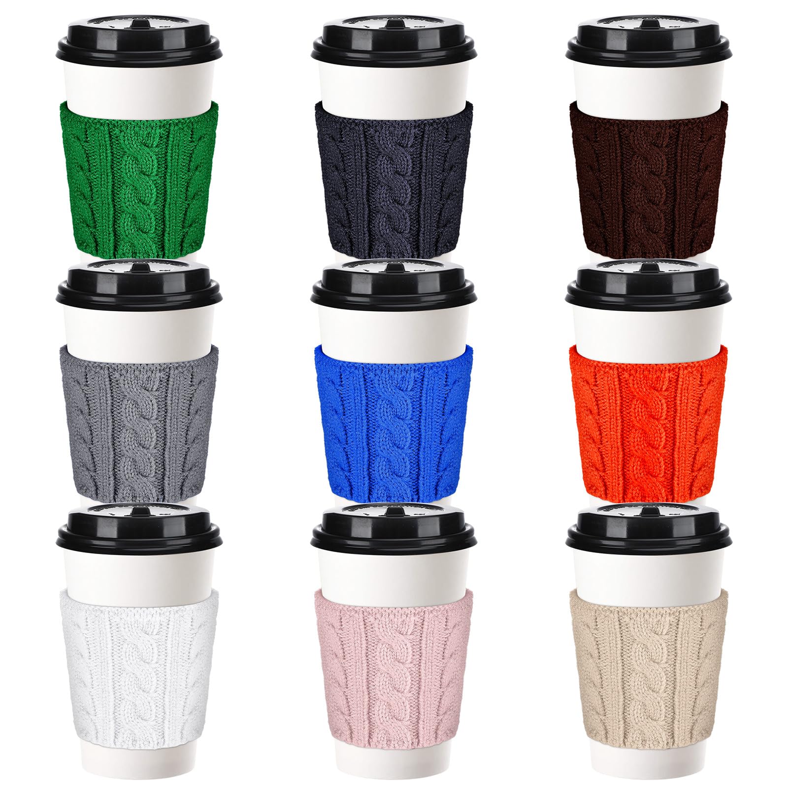 Manga de café para oficina y paseos con fundas de ganchillo elásticas para tazas