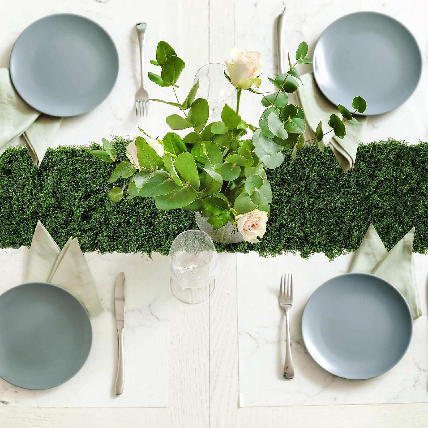 Zeyune 1 Pcs Fake Moss Table Runner for Crafts 12'' x 71'' Artificial Moss Sheet Roll Waterproof Carpet Blanket for Wall Roof Garden Wedding Birthday Party Table Decoration (Green)