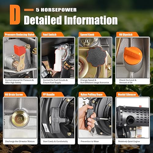 Miniatura 8 de 247CC 4-Stroke 5HP Micro Tiller Motor de combustible de un solo cilindro Inyección directa 3.6KW Motor horizontal refrigerado por aire para