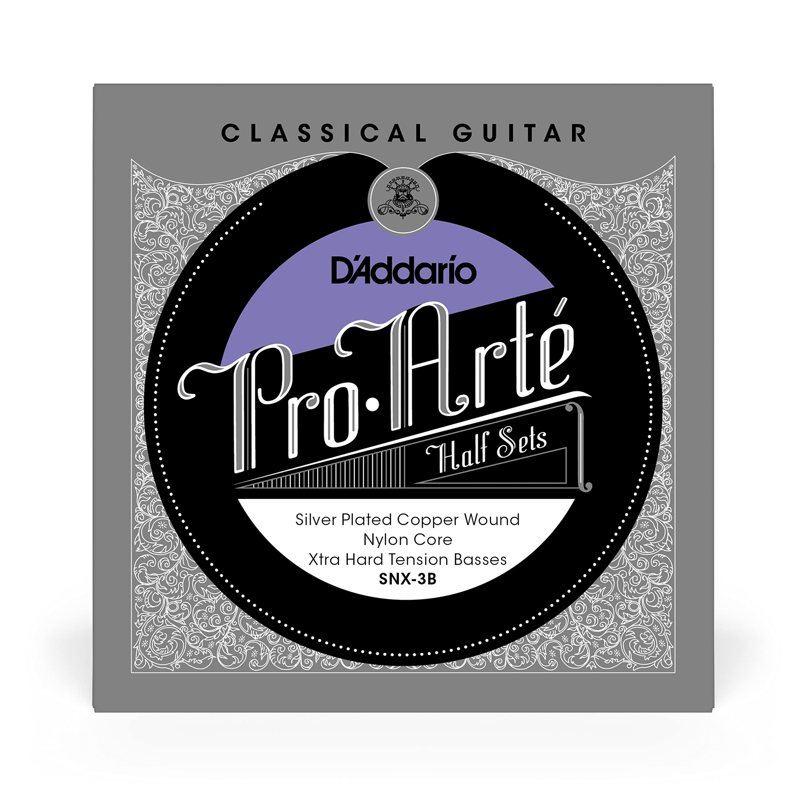 D’Addario Guitar Strings - Pro-Arte Nylon Guitar Strings - SNX-3B - Classical Guitar Strings - Half Sets, Extra Hard Tension, Silver Plated Copper-Nylon Core