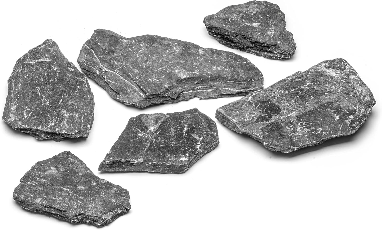 Natural Slate Stone for Aquariums, Fish Tanks, Terrariums, Aquascaping and Amphibian Enclosures, Mix of Large and Medium Size Rocks - by SubstateSource (10 Pounds, Black Sharp)