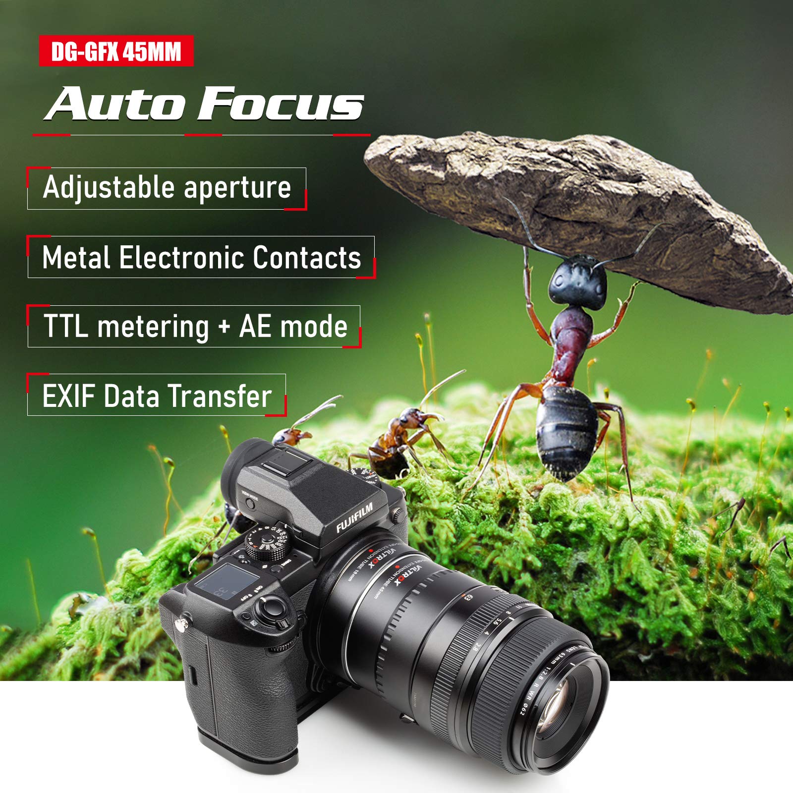 VILTROX DG-GFX 45mm Auto fokus Makro Verlängerungsrohr Objektiv Adapter Unterstützung TTL/AF für FUJIFILM GFX100, GFX 50S, GFX 50R Kamera auf GFX Mount Objektiv