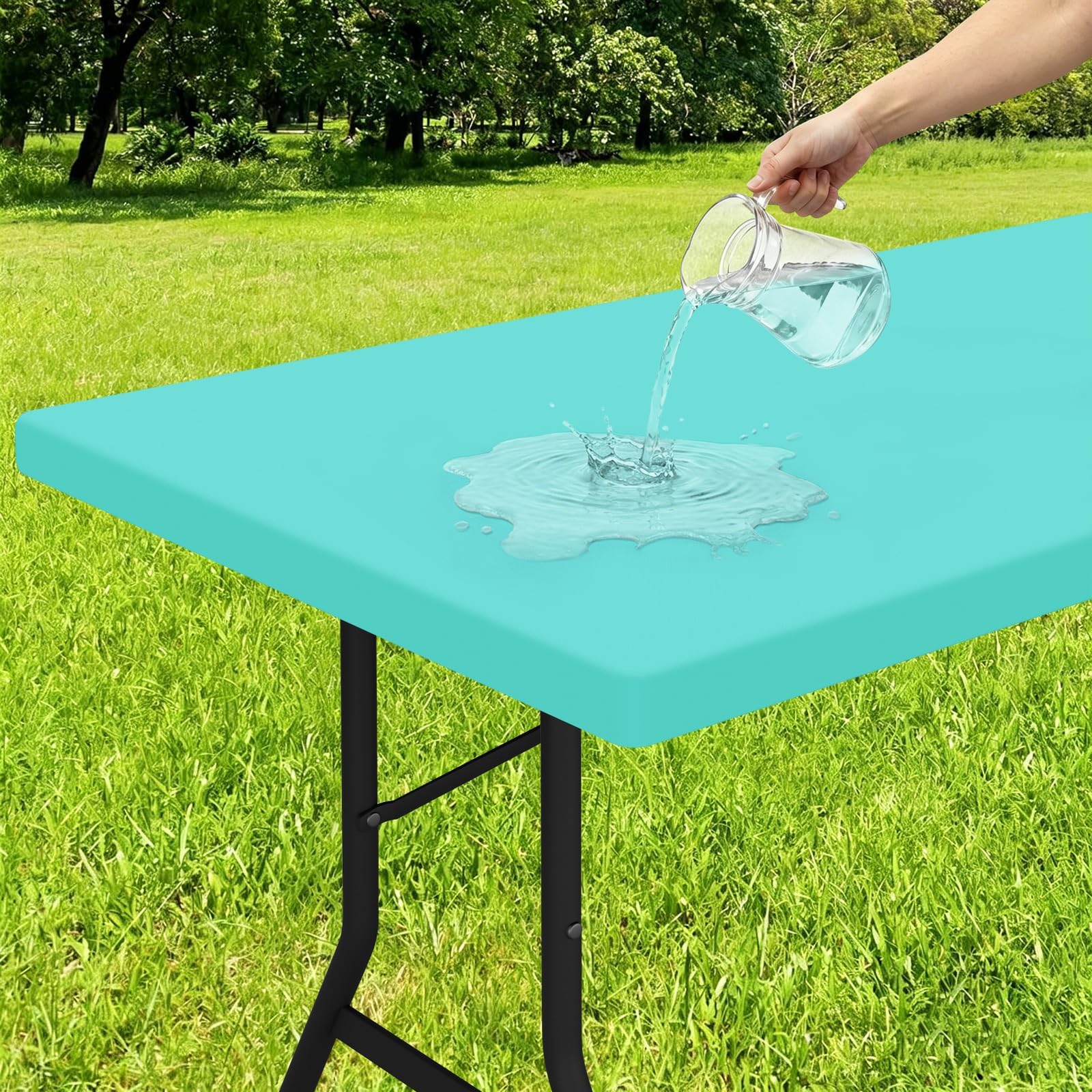 Smiry Rectangle Tablecloth, Elastic Fitted Flannel Backed Vinyl Tablecloths for 8ft Folding Tables, Waterproof Wipeable Table Covers for Indoor, Outdoor, Picnic and Camping (Teal, 36"x96")