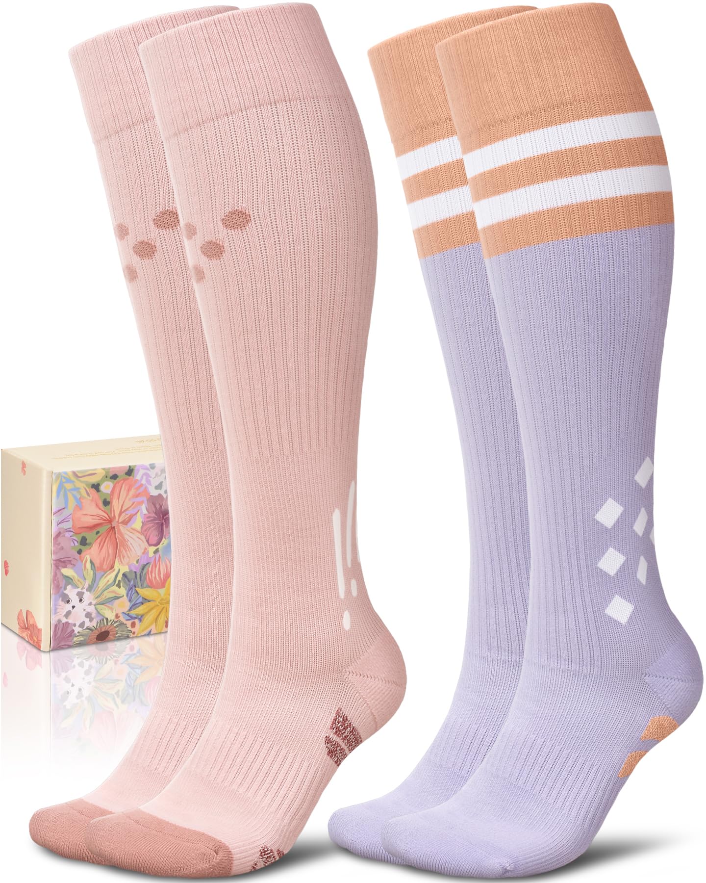 CTHH Thick Cotton Compression Socks for Women 15-20mmHg Cute Knee High Socks Support for Running Travel Nurse Pregnancy