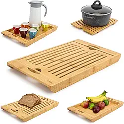 Tábua de corte e bandeja coletora de migalhas para pães e bolos, de bambu - MR1165 - mori