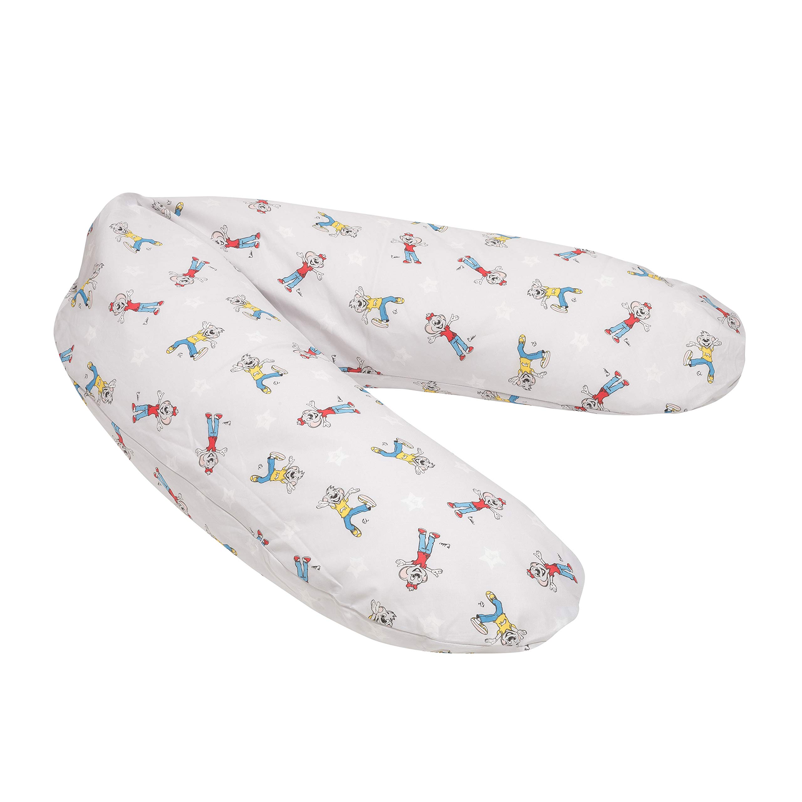ED & EDDA - Cojín de lactancia (190 cm, relleno de microperlas EPS, certificado TÜV, funda 100% algodón, diseño de estrellas gris)