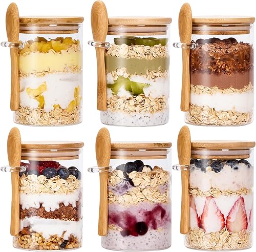 Spreccio Tarros de vidrio con tapas y cucharas, juego de 6, tarros de vidrio herméticos grandes para especias de 22 onzas, perfectos para café, té,